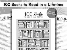 the 100 books to read in a life time printable bookmarks are shown