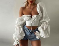 Bodycon Tops, Women White Blouse, Trumpet Sleeve, Elegant Top, Summer Crop Tops, Elegant Shirt, Floral Crop Tops