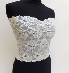 Ivory see through elastic lace tube top, Strapless bra by MissLaceAccessories on Etsy Bandeau Top, Lace Top Outfit, Lace Bandeau Top, Lace Tube Top, Jewel Dress, Top Strapless, Low Cut Dresses, Sheer Lace Top, Lace Bandeau