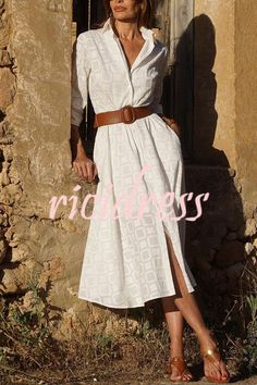 Long Sleeve White Midi Dress, Ikat Pinggang, Breast Shirt, Belted Midi Dress, Long Shirt Dress, Plaid Fashion, White Shirt Dress, Versatile Dresses, Long Sleeve Maxi