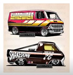 an old school van with the word shakedown on it's front and side