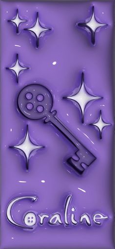 a purple background with silver stars and a key in the middle that says craline