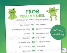 the frog would you rather? printable game