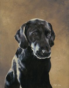 a painting of a black dog on a brown background