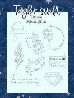 a card with some tattoos on it and stars in the sky behind it that says, fa