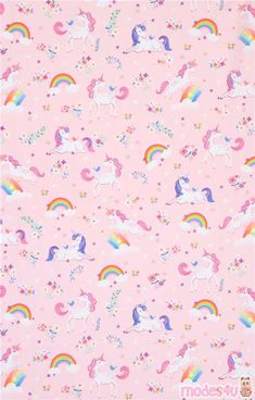 a pink background with unicorns, stars and rainbows on the bottom half of it