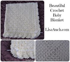 the crochet baby blanket is shown in three different pictures