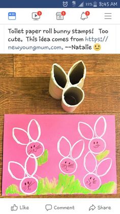 the paper roll bunny stamps are next to a cup