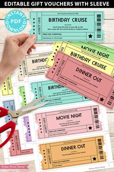 printable movie ticket birthday gift vouchers with sleeves