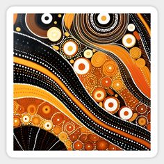 an orange and black abstract painting with circles