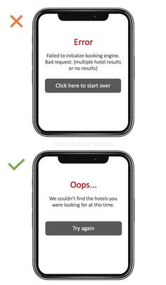two iphones with the same text on them, and one has an error message