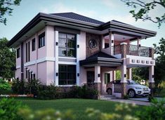 a car parked in front of a two story house