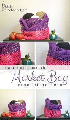 the crochet bag is made with two tone mesh