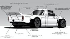 an image of a white truck labeled in all its parts and features on the side