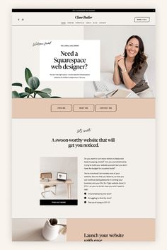 the homepage for a website with a woman sitting in front of her laptop computer