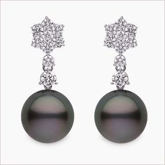 Yoko London 18ct white gold earrings with Tahitian pearls and diamonds from the Twilight Collection. Free global shipping. Twilight Earrings, Tahitian Pearl Earrings, Pearl Jewellery Earrings