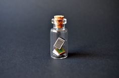 a small glass bottle filled with tiny objects