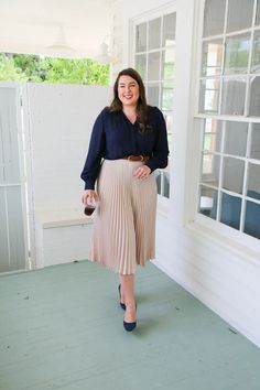 Styling a Beige Skirt at the Office - The Docket Office Outfits Midsize, Womens Business Professional, Outfit Midsize, Spring Workwear, Professional Workwear, Midsize Outfit, Summer Workwear, Lilac Blazer, Workwear Capsule Wardrobe