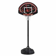 a basketball hoop on top of a black stand