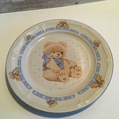 Teinshan Country Bear Stoneware Dinner Plate 10.5 Teddy Bear Plates, Cute Plates, Teady Bear, Bow Aesthetic, Sublimation Ideas Projects Inspiration, Country Bears, Blue Teddy Bear, Bear Paintings, Vanilla Milk