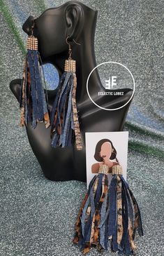 Denim and Leopard - Etsy Fringe Earrings Diy, Lady Accessories, Diy Tassel Earrings, Diy Gifts To Sell, Denim Earrings, Earrings Tassel, Diy Denim, Denim And Diamonds, Denim Jewelry