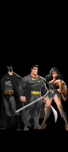 the animated batman and wonder twins are standing in front of each other with their swords