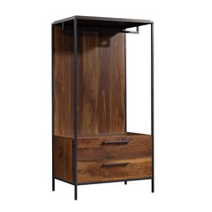 a tall wooden cabinet with two drawers