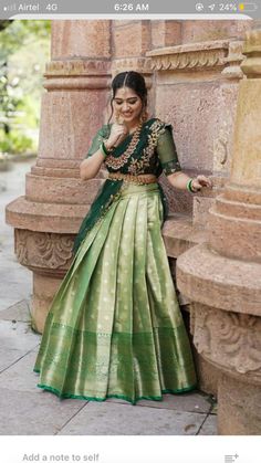 South Indian Look For Bridesmaid, Blouse Designs For Half Saree Back Neck, Half Saree Designs South Indian Pattu, Trending Half Saree Designs, Leghana Design Simple, Gold Half Saree, Halfsarees Traditional, Half Saree Designs Simple, Half Saree Designs South Indian