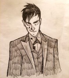 a drawing of a man in a suit and tie with his nose painted like a clown