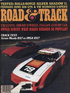 the cover of road and track magazine shows two race cars in motion, one is red