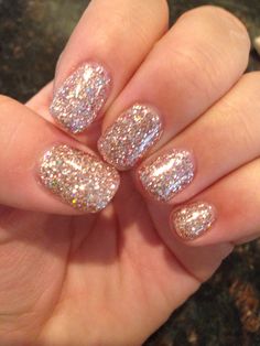 Solid Sparkle Nails, Gold Sparkle Dip Powder Nails, Gold Glitter Dip Powder Nails, Gold Sparkling Nails, Glitter Nails Acrylic Short, Silver And Gold Glitter Nails, Short Champagne Nails, Gold Glitter Nails Short, Glitter Under Nails