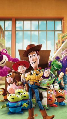 the characters from toy story are posing for a photo