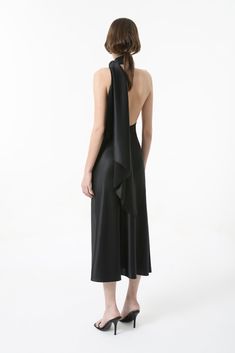 Rich silk midi dress with a scarf and fitted waist. Open back. Zipper fastening. Brand signature piece. Shell: 90% Silk; 10% Spandex Made in Georgia Dress With A Scarf, Scarf Dress, Silk Midi Dress, Long Scarf, Online Purchase, Open Back, Backless Dress, Georgia, Midi Dress