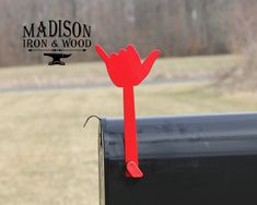 Hang Loose Hand Gesture Mailbox Flag - Madison Iron and Wood - Mailbox Post Decor - metal outdoor decor - Steel deocrations - american made products - veteran owned business products - fencing decorations - fencing supplies - custom wall decorations - personalized wall signs - steel - decorative post caps - steel post caps - metal post caps - brackets - structural brackets - home improvement - easter - easter decorations - easter gift - easter yard decor Hang Loose Hand, Mailbox Stand, Shaka Hand, Mailbox Flag, Unique Mailboxes, Beautiful Property, Post Caps, Metal Mailbox, Mailbox Decor