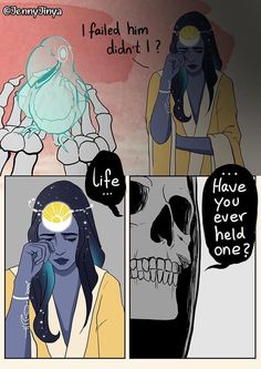 a comic strip with an image of a skeleton holding a lemon in it's hand