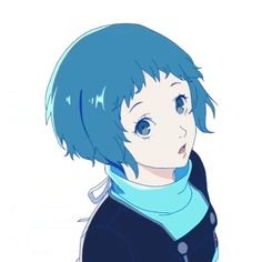 an anime character with blue hair and black clothes