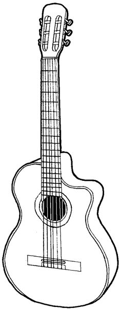 an acoustic guitar is shown in this black and white drawing, it appears to be the ukulele or ukulele