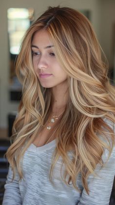 21 Honey Blonde Hair Color Ideas For A Summer Makeover Balayage, Highlights For Golden Hair, Golden Brown And Blonde Hair, Highlights In Hair Ideas, Honey Copper Blonde Hair, Caramel Highlights Blonde Hair, Dark Golden Blonde Hair With Highlights, Caramel Blonde Hair Color Ideas, Cool Honey Blonde Hair