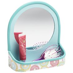 a toothbrush holder with a mirror on it