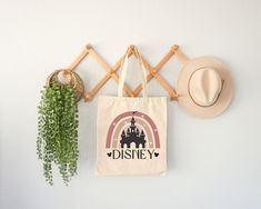 Disney Tote Bag, Painted Canvas Bags, Disney Tote Bags, Disney Tote, Zippered Tote Bag, Castle Painting, Disney Canvas, Diy Tote Bag, Canvas Bags