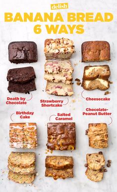 a poster with different types of breads and other desserts on it's side