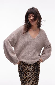 Topshop Oversize V-Neck Sweater | Nordstrom Winter Street Wear, Knit Cardi, Sweater Season, Chunky Knit Sweater, Knit Tops, Long Sleeve Knit Tops, Chunky Knits Sweater, Sweater Knit, Women's Summer Fashion