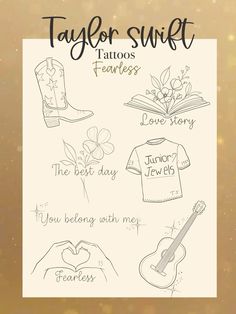 the taylor swift tattoo book is open and showing different tattoos on it's cover