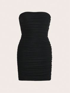 Black Sexy Collar Sleeveless Knitted Fabric Plain Bodycon Embellished High Stretch  Women Clothing Black Dress Shein, Tube Bodycon Dress, Black Tube Dress, Short Noir, Dress Tight, Shein Outfits, Black Short Dress, Silky Dress, Black Bodycon