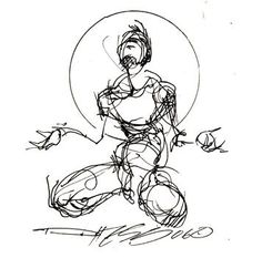 a black and white drawing of a person sitting on the ground holding a tennis racquet