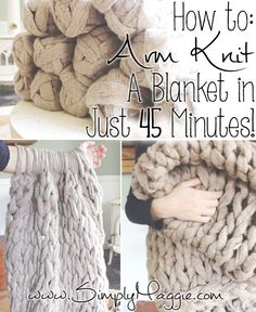 Arm Knit a Blanket in 45 Minutes | simplymaggie.com The fastest way to knit a chunky style blanket. Joululahjat Diy, Knit A Blanket, Hantverk Diy, Arm Knitting Blanket, Arm Knit, Finger Knitting, Navidad Diy, Creation Couture, How To Knit