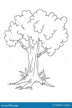 a cartoon tree with leaves and branches on the ground coloring pages for kids, free to print