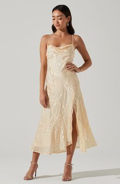 Slip dresses are still on trend for spring and beyond. Shop ASTR The Label for cowl neck dresses, midi dresses and more. Cottagecore Cream Dress, Cowl Neck Summer Dress, Champagne Maxi Dress With Sleeves, Wedding Date Dress, Tan Summer Dress, Midi Wedding Dress Guest, Cream Wedding Guest Dress, Champagne Floral Dress, Graduation Dress Floral