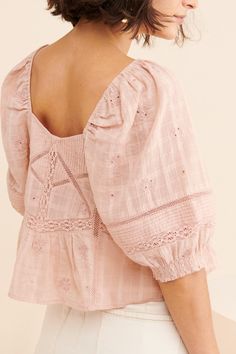 Rent Iris Eyelet Babydoll Blouse from Nuuly. Pick 6 items for $98/month. Free shipping + returns. Jeans Blouse Outfit, Mother Aesthetic, Blouse Outfit Casual, Pink Lace Blouse, Style For Spring, Fashion Trends 2024, Blusas Top, High Wasted Jeans, Earth Mother