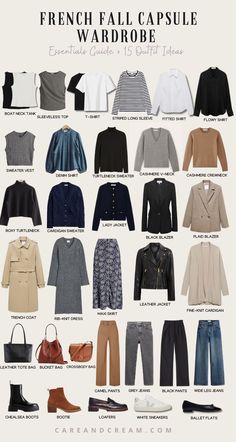 French Fall Capsule Wardrobe Essentials +15 Outfit Ideas Fall French Outfits Women, Autumn Shopping Outfit, Fall Paris Capsule Wardrobe, French Autumn Capsule Wardrobe, Autumn Must Haves Outfits, Parisian Wardrobe Essentials, French Style Autumn Outfits, French Fall Fashion Parisian Chic, French Fall Capsule Wardrobe